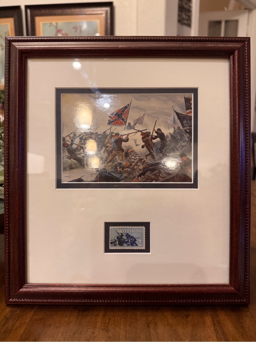 Mort Kunstler Civil War Battle Print w/ 1963 Gettysburg 5¢ Stamp Framed